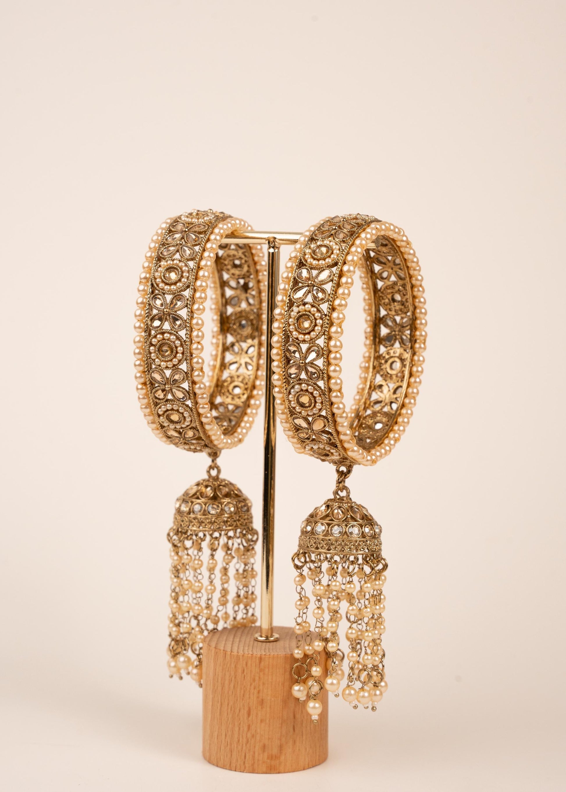 Indian Kaleera Style Bangles/ Statement Kada Bangles/ Indian Wedding Kada/ Gold Bangles/ Desi Bridal Jewelry/ Pearl Drop Kaleera/ Latkans (etsy image id: 7909584888)