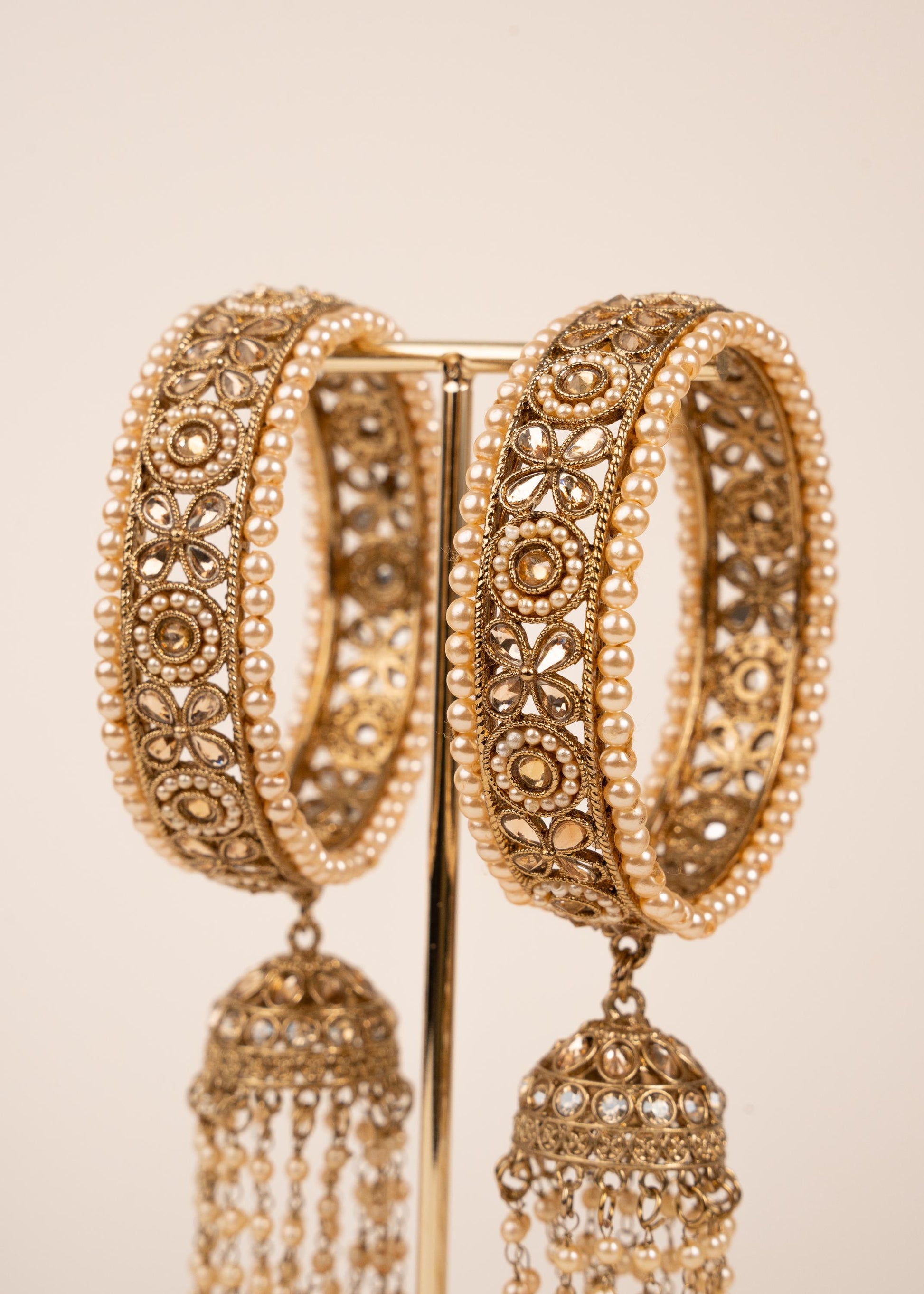 Indian Kaleera Style Bangles/ Statement Kada Bangles/ Indian Wedding Kada/ Gold Bangles/ Desi Bridal Jewelry/ Pearl Drop Kaleera/ Latkans (etsy image id: 7909584928)