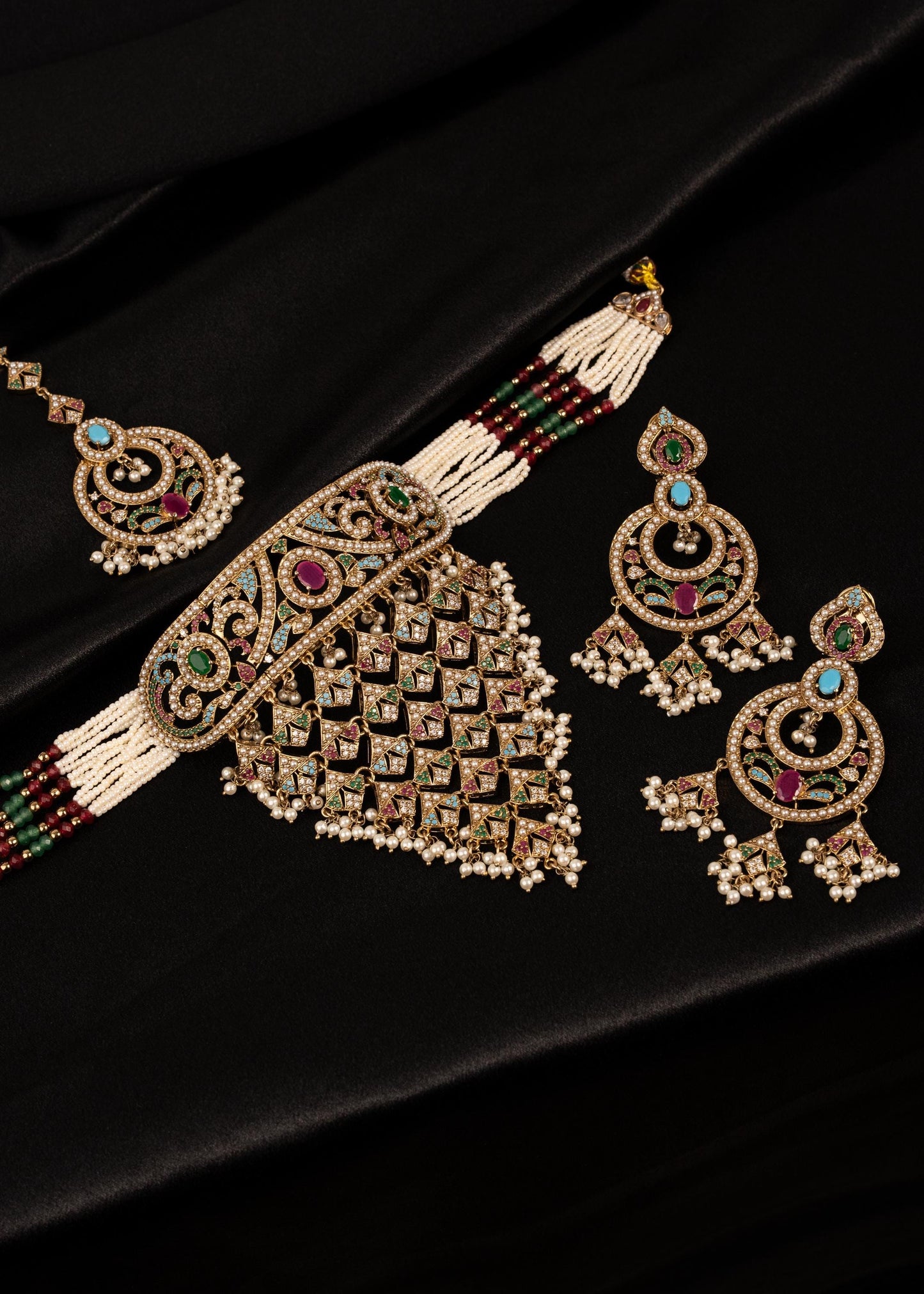 Antique Polki Choker Necklace Set/ Waterfall Design/ Indian Jewellery (etsy image id: 7936693601)