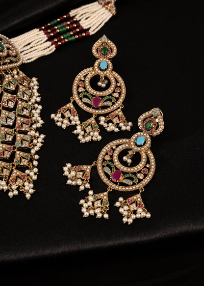 Antique Polki Choker Necklace Set/ Waterfall Design/ Indian Jewellery (etsy image id: 7936700801)