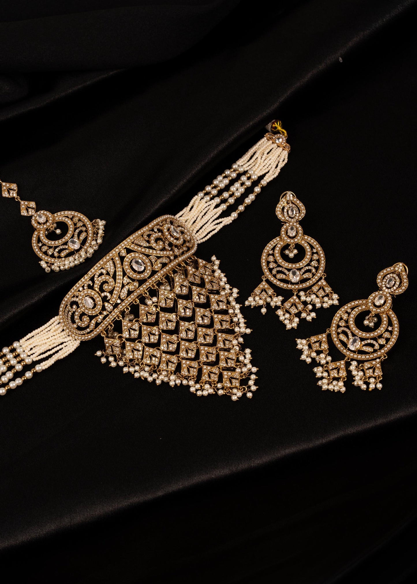 Antique Polki Choker Necklace Set/ Waterfall Design/ Indian Jewellery (etsy image id: 7936703789)