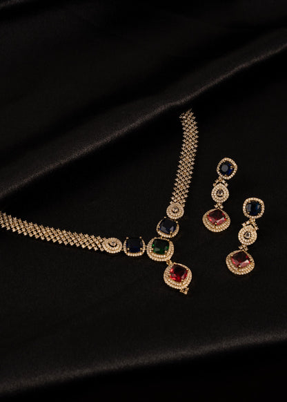 Bollywood AD Necklace Set/ Statement Necklace/ Party Wear AD Jewelry/ AD Gift Set/ Indian Jewelry/Silver/ Indian Wedding Jewellery __etsy:7937049423