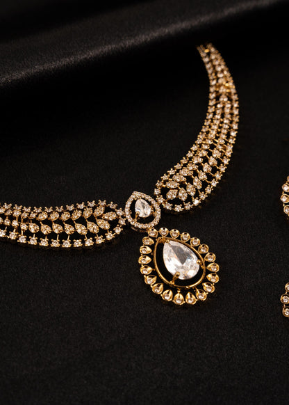 Victorian CZ Diamond Necklace Set/ Bollywood Style/ AD Necklace/ Rose Gold/ Trendy/ Reception (etsy image id: 7937120241)