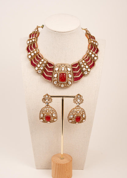 Designer Kundan Necklace Set/ Victorian Style Necklace Set/ Heavy Bridal Necklace/ Luxury Wedding jewellery (etsy image id: 7937277849)