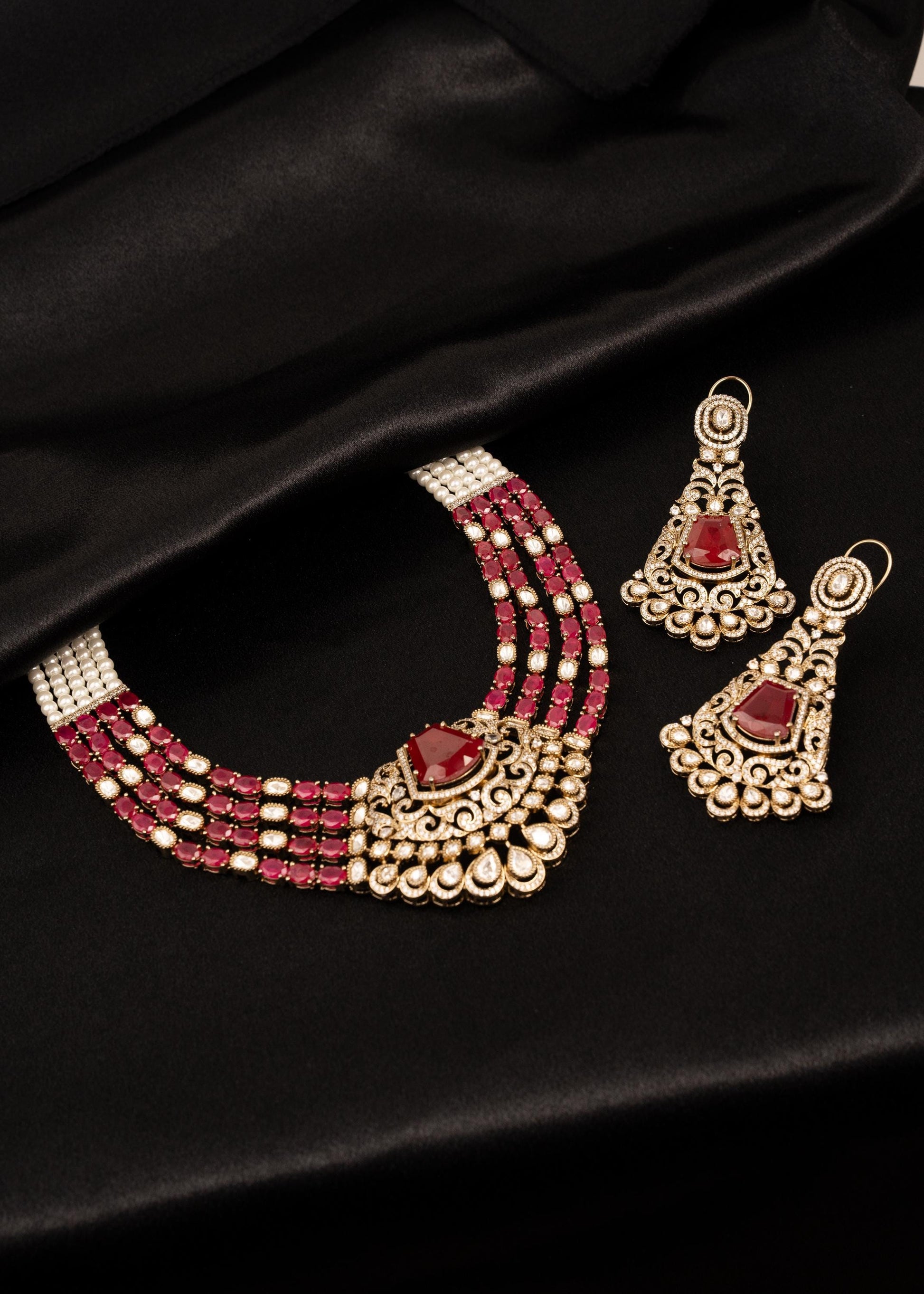 Sabyasachi Inspired Ruby Victorian Moissanite  Kundan Necklace Set/ Designer Ruby Victorian Necklace Set/ Designer Bridal Jewelry (etsy image id: 7937292613)