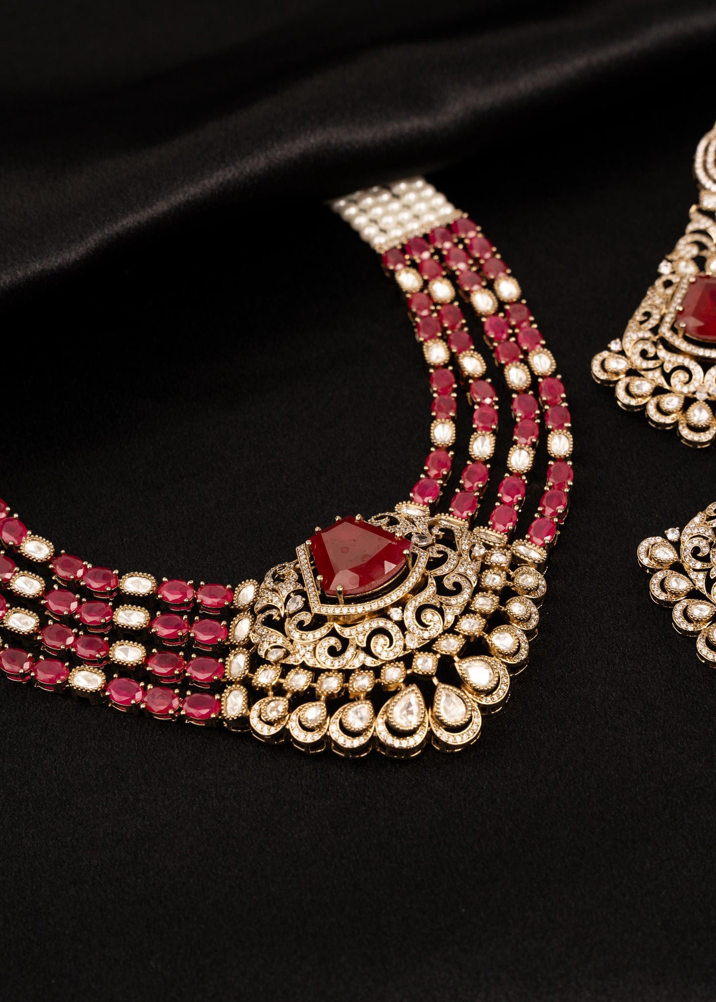 Sabyasachi Inspired Ruby Victorian Moissanite  Kundan Necklace Set/ Designer Ruby Victorian Necklace Set/ Designer Bridal Jewelry (etsy image id: 7937293811)