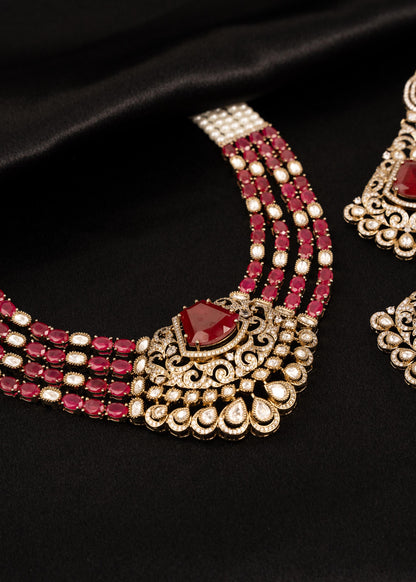 Sabyasachi Inspired Ruby Victorian Moissanite  Kundan Necklace Set/ Designer Ruby Victorian Necklace Set/ Designer Bridal Jewelry (etsy image id: 7937293811)