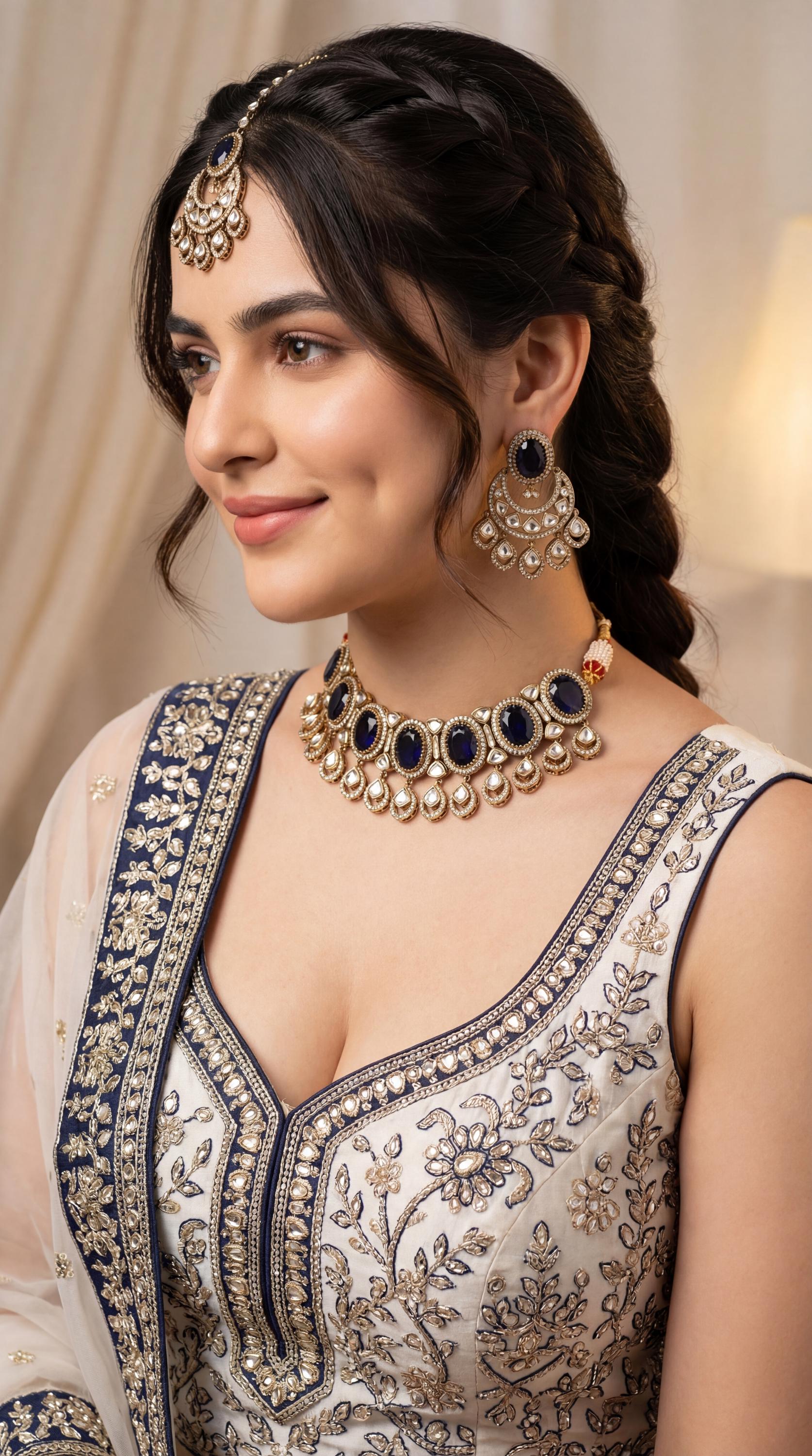 Premium Kundan Choker Necklace Set/ Indian Jewelry/ Antique Jewellery/ Bridal Kundan Jewellry/ Bollywood (etsy image id: 7940659659)