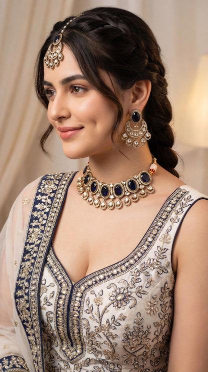 Premium Kundan Choker Necklace Set/ Indian Jewelry/ Antique Jewellery/ Bridal Kundan Jewellry/ Bollywood (etsy image id: 7940659659)