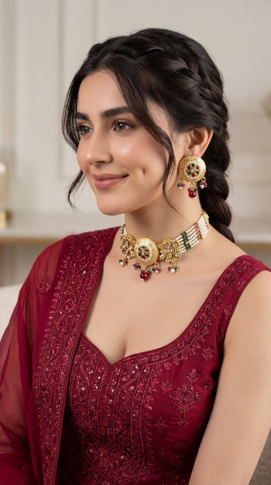 Heritage Meenakari Choker Necklace Set/ Traditional Jewelry/ Premium Quality Choker Necklace/ Statement Necklace Set (etsy image id: 7940793947)