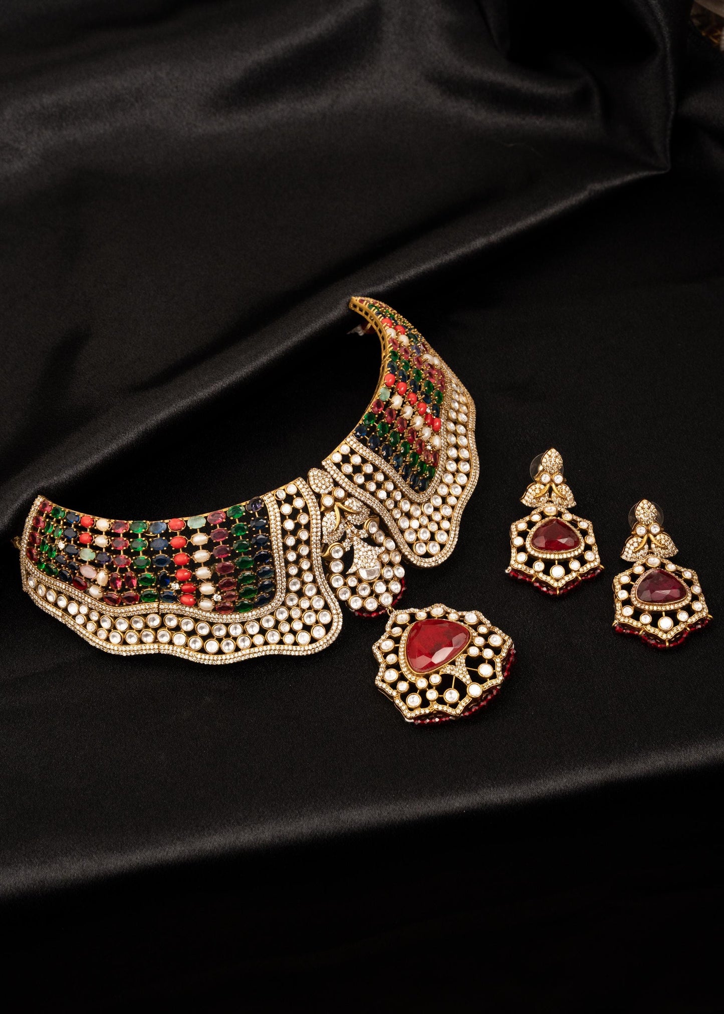 Designer Kundan Necklace Set/ Statement Kundan Necklace/ Indian Jewelry/ Bollywood Jewelry/ Bridal Choker/ Pakistani Jewelry/ Reception (etsy image id: 7940993633)