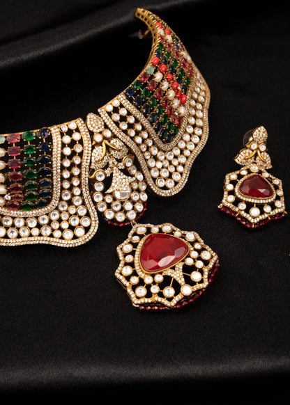 Designer Kundan Necklace Set/ Statement Kundan Necklace/ Indian Jewelry/ Bollywood Jewelry/ Bridal Choker/ Pakistani Jewelry/ Reception (etsy image id: 7940993657)