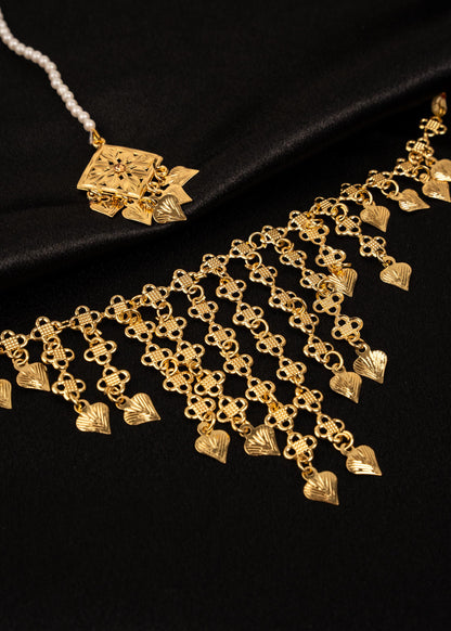 Gold Pipple Patti Necklace Set/ lightweight Necklace /Indian Jadau Jewelry/Traditional Pipple Patti Set/ Antique Gold Jewellery (etsy image id: 7941068287)