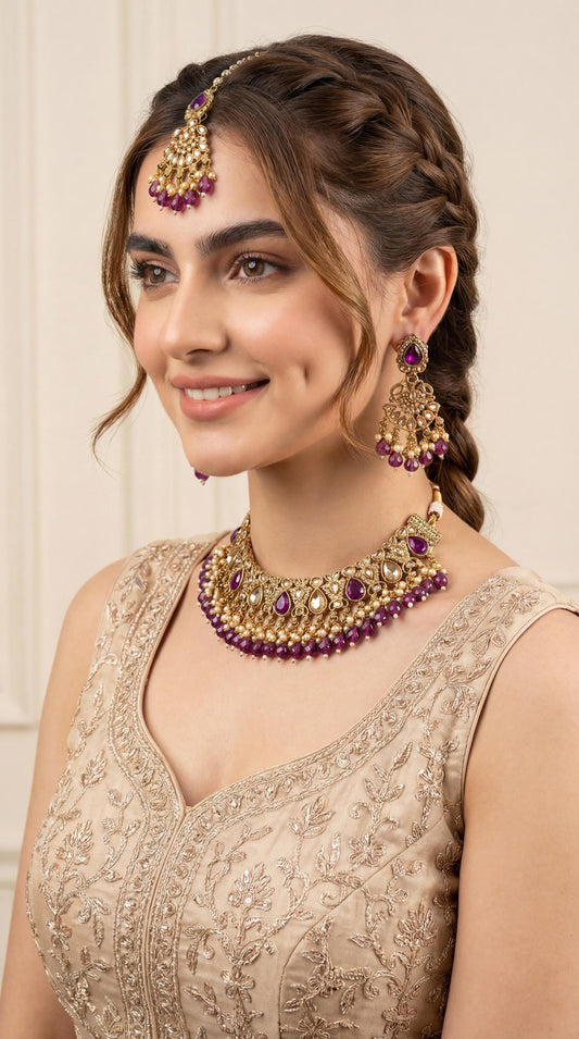 Luxury Antique Kundan Necklace Set/ Indian Bridal Jewellery Set/ Statement Kundan Set/ Bollywood Jewelry/ Bridal Kundan Choker Set/ (etsy image id: 7942589047)