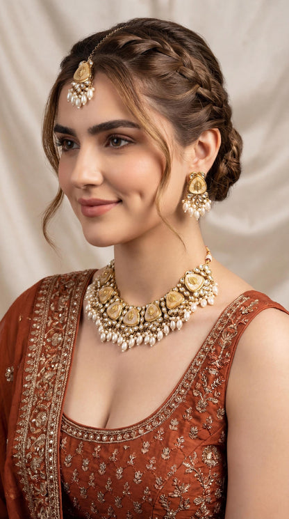 Antique Kundan Pearl Jewelry Necklace Set/ Statement Kundan Pearl Choker Set/ Indian Jewelry/ Pakistani Bridal Jewelry/ Polki Kundan Set (etsy image id: 7943318517)
