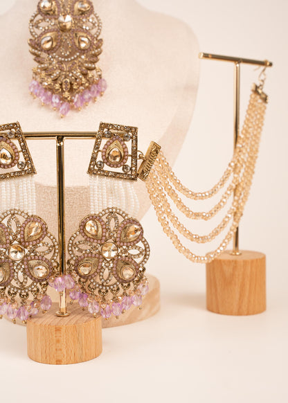 Kundan Sahara Ear Chain Earrings with Tikka/ Statement Earrings/ Indian Wedding Earrings/ Bahubali Earrings/ Ear Cuff Chain Earrings (etsy image id: 7944178525)