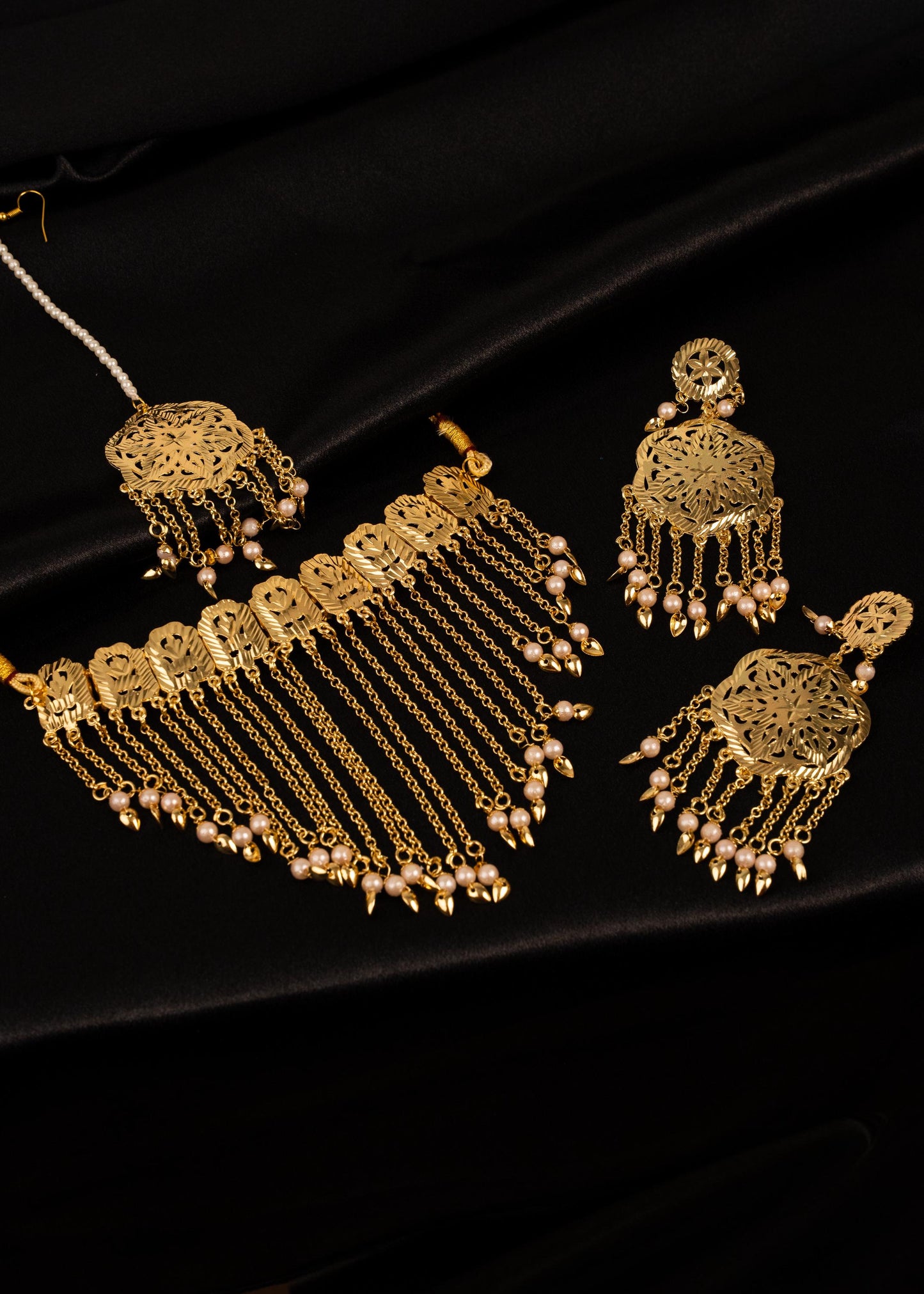 Gold Plated Pippal Patti Necklace Set/ Traditional Gold Choker Set/ Layered Bridal Jewelry/ Trendy Waterfall Necklace/ Indian Jewelry/ Multi (etsy image id: 7944475631)