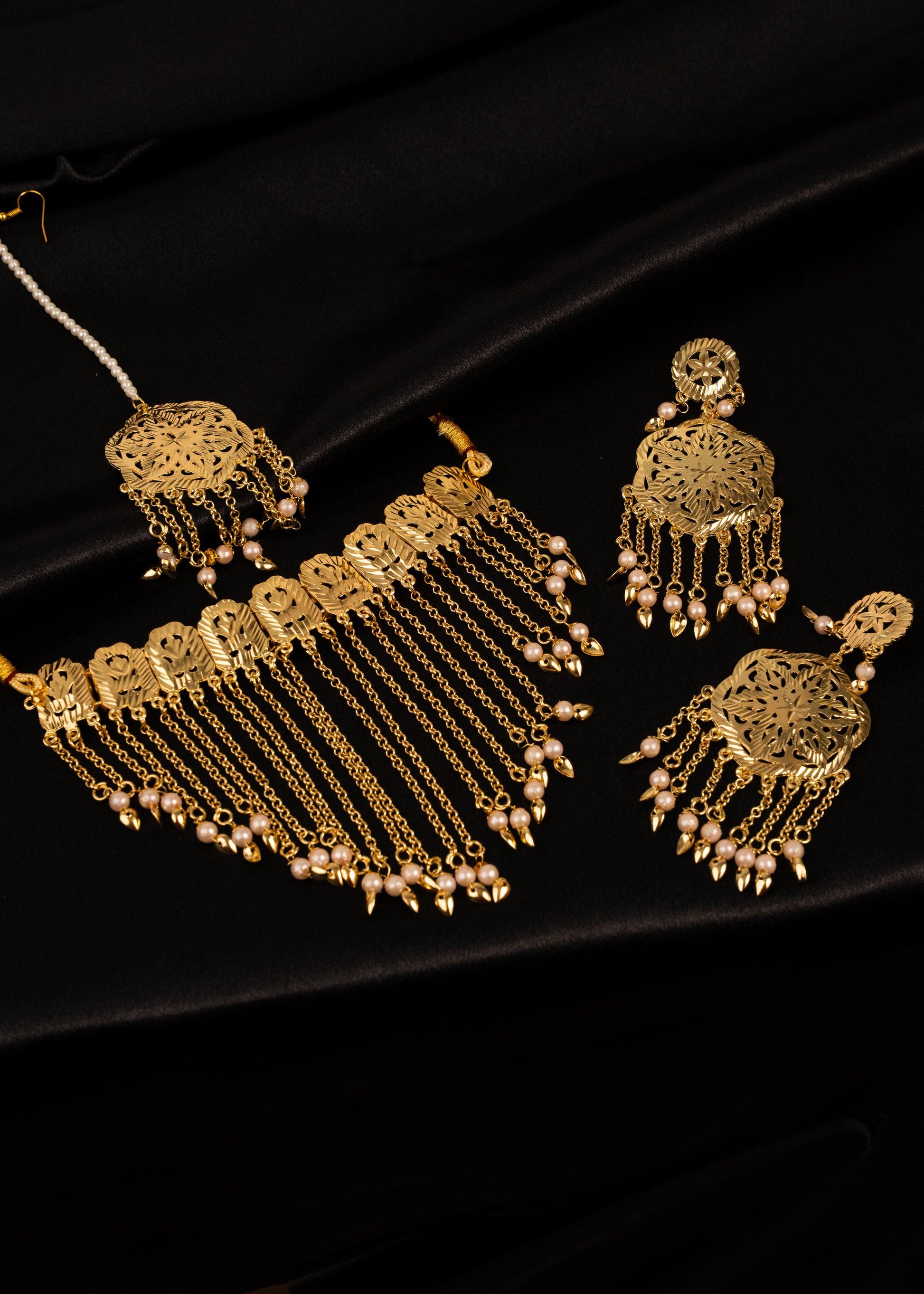 Gold Plated Pippal Patti Necklace Set/ Traditional Gold Choker Set/ Layered Bridal Jewelry/ Trendy Waterfall Necklace/ Indian Jewelry/ Multi (etsy image id: 7944475631)