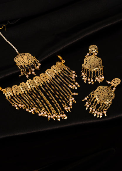 Gold Plated Pippal Patti Necklace Set/ Traditional Gold Choker Set/ Layered Bridal Jewelry/ Trendy Waterfall Necklace/ Indian Jewelry/ Multi (etsy image id: 7944475631)