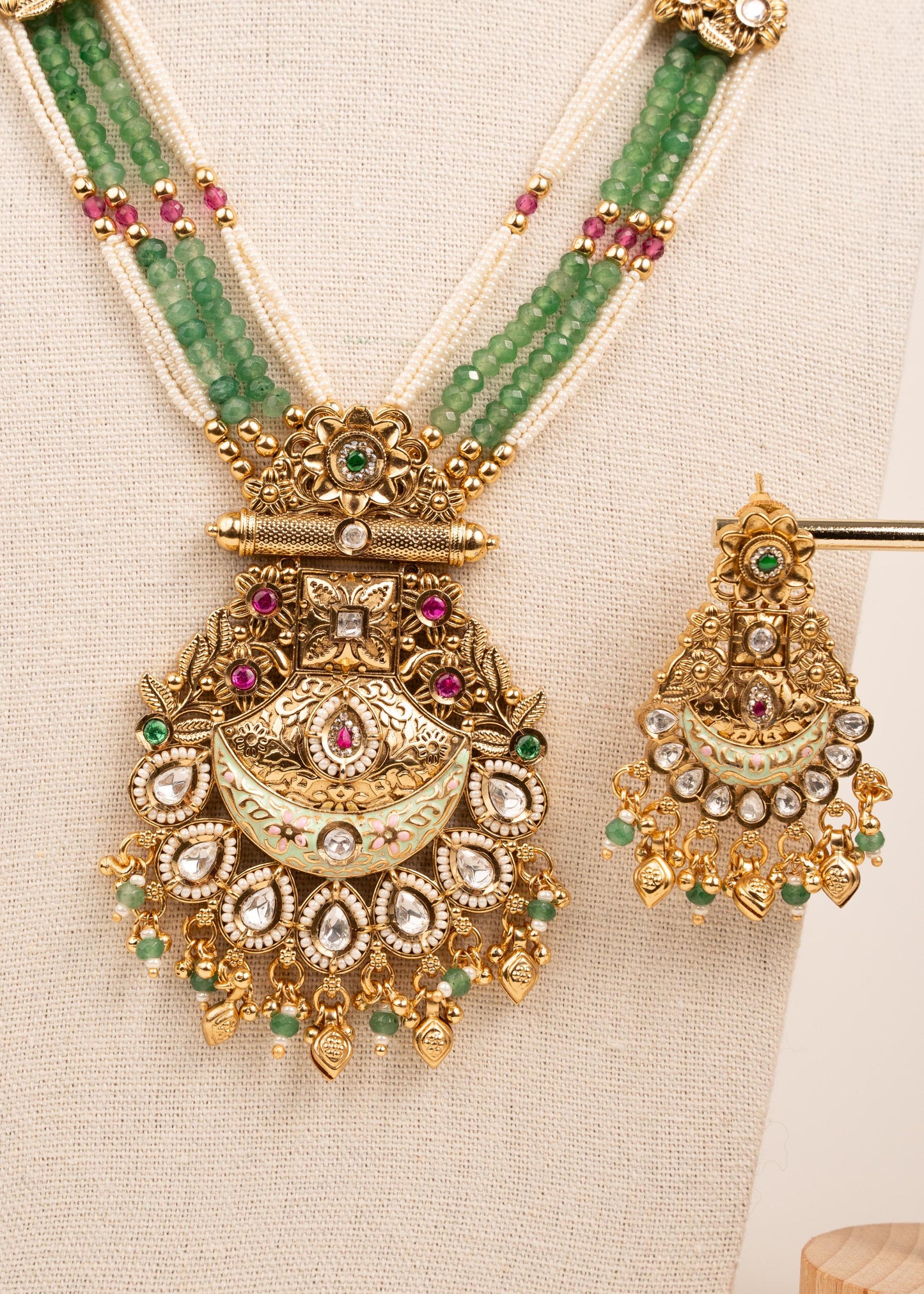 Bridal Heritage Kundan Necklace Set/ Indian jewelry/ Gold Plated Jewelry/ Long Bridal Necklace/ Bridal Jewelry Set/ Traditional Jewelry (etsy image id: 7944543055)