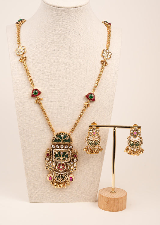 Gold Heritage Meenakari Necklace Set/ Indian Gold Plated Jewelry/ Real Gold Look Necklace Set/ Bridal Long Necklace/ Raani Haar/ (etsy image id: 7944562581)