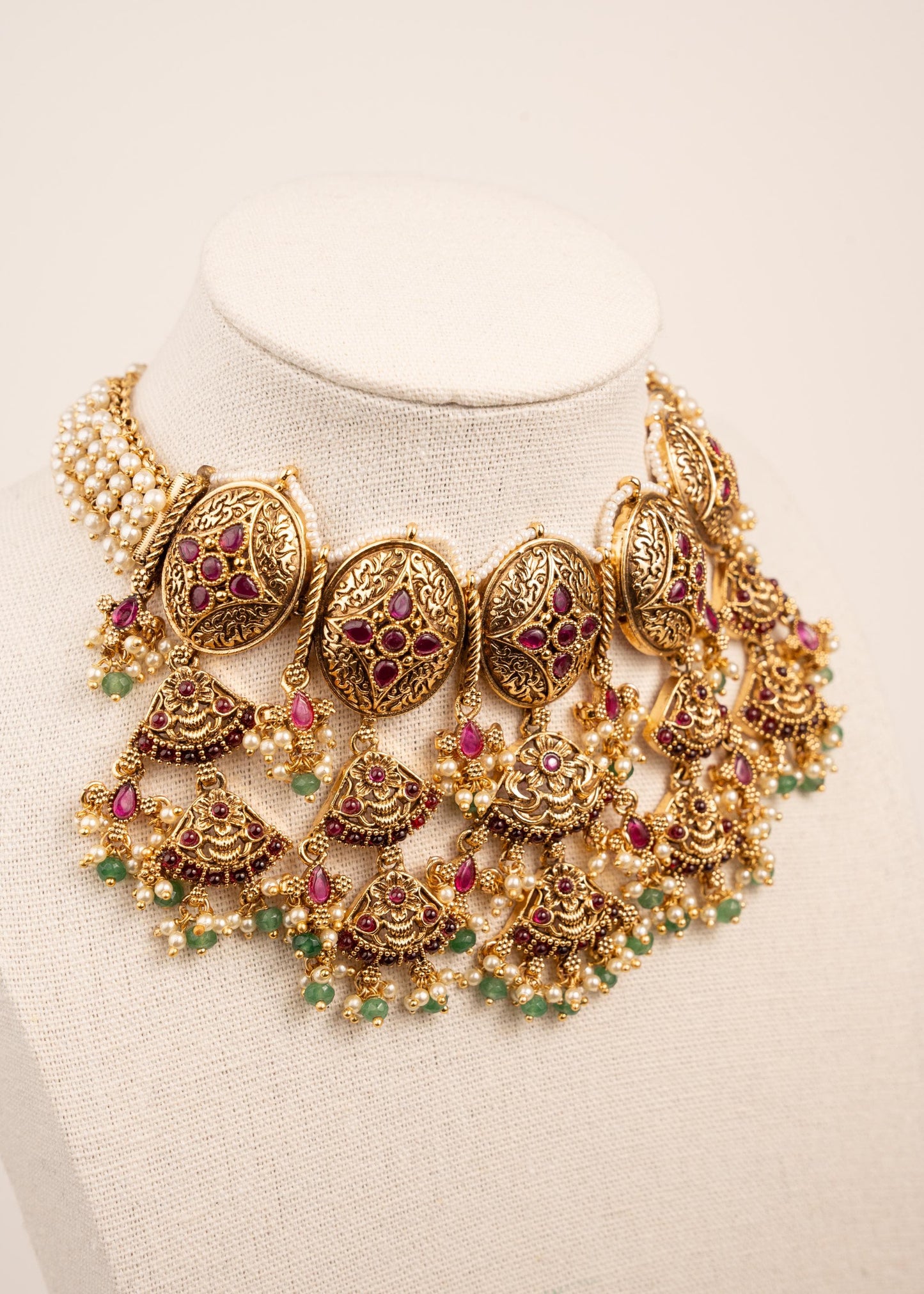 Antique Kundan Polki Choker Necklace Set/ Temple Jewelry/ Kundan Jewelry/ Traditional Jewelry/ Gold Plated Bridal Choker Necklace Set (etsy image id: 7944586569)