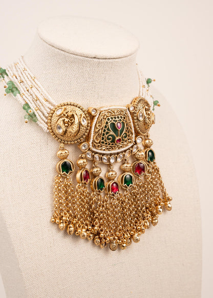 Premium Gold Plated Heritage Meenakari Necklace Set/ Long Bridal Necklace Set/ Indian Jewelry/ Ruby/ Green/ Real Gold Look Necklace (etsy image id: 7944595615)