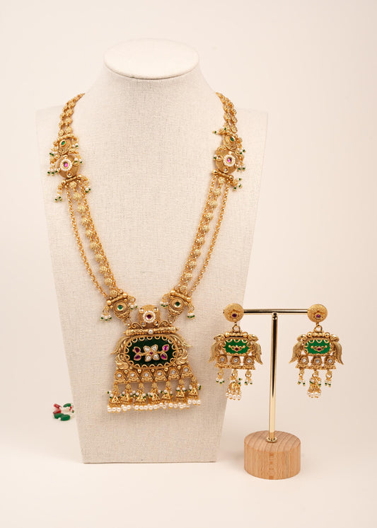 Long Heritage Meenakari Necklace Set/ Indian Bridal Necklace/ Gold Plated Jewelry/ Statement Jewellery/ Traditional Jewelry/ Raani Haar (etsy image id: 7944604427)