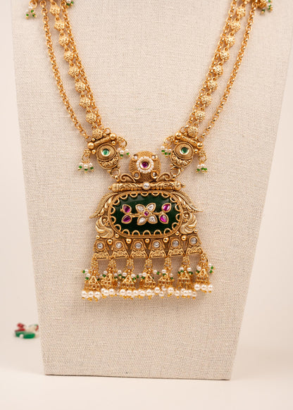 Long Heritage Meenakari Necklace Set/ Indian Bridal Necklace/ Gold Plated Jewelry/ Statement Jewellery/ Traditional Jewelry/ Raani Haar (etsy image id: 7944604449)