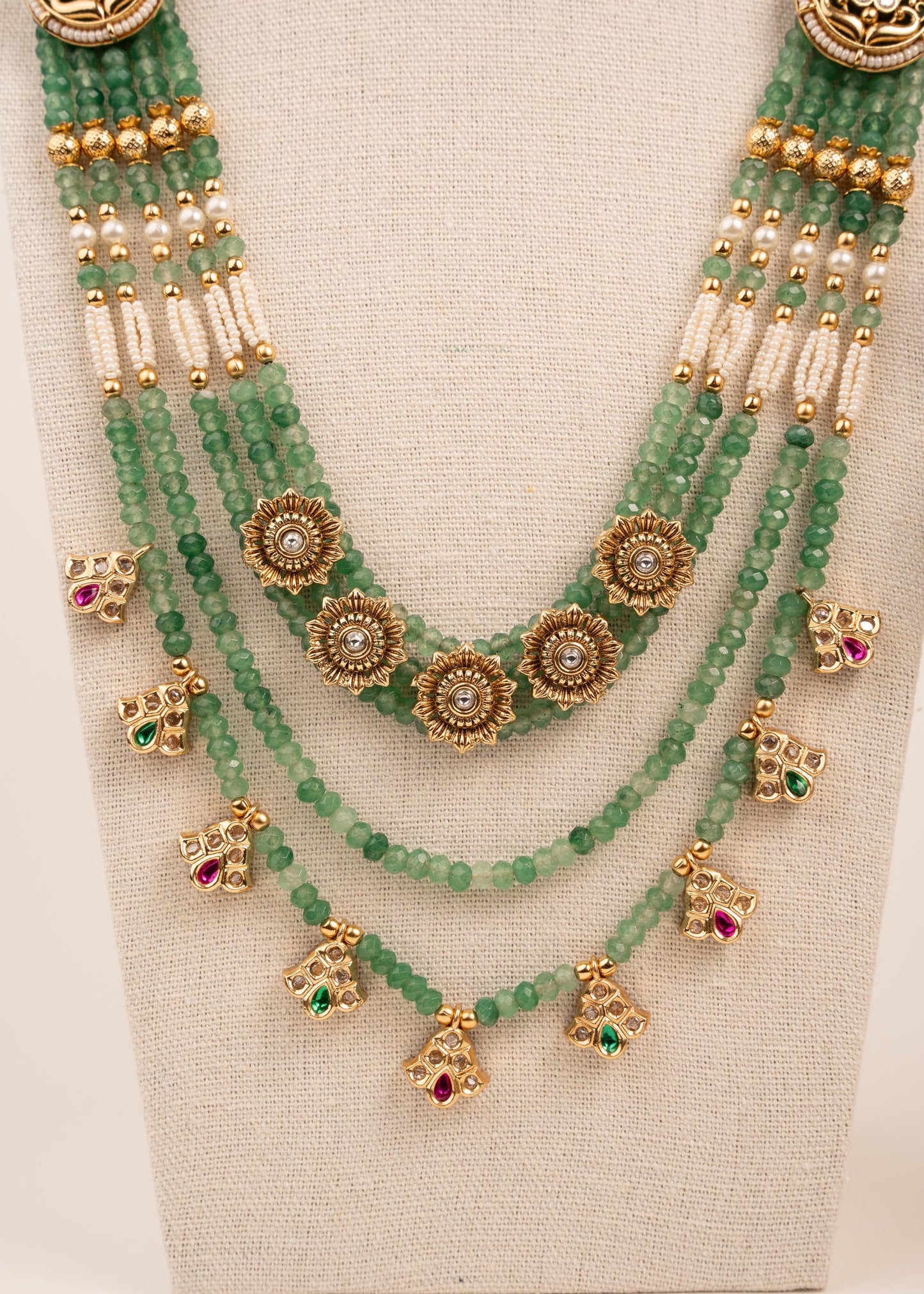 Premium Rani Haar Necklace Set/ Statement Long Meenakari Maala/ Pearl Layered Mala/ Green Pearl Beaded Necklace Set/ Kundan Pendant Mala (etsy image id: 7944607843)