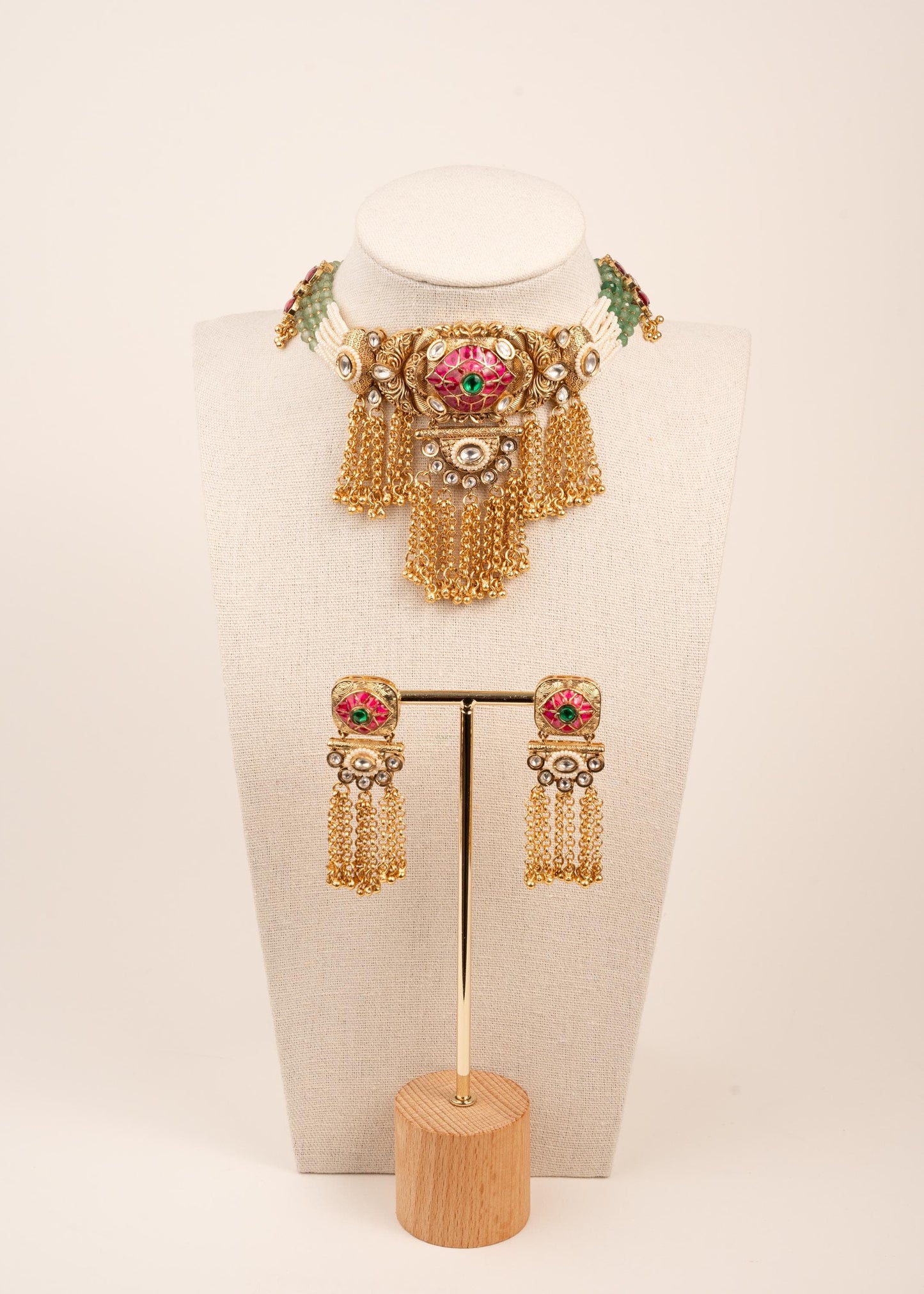 Gold Plated Rajwadi Necklace Set/ Indian Jewelry/ Heritage Jewelry/ One Gram Gold/ South Indian Jewelry/ Kundan Necklace Set (etsy image id: 7944610959)