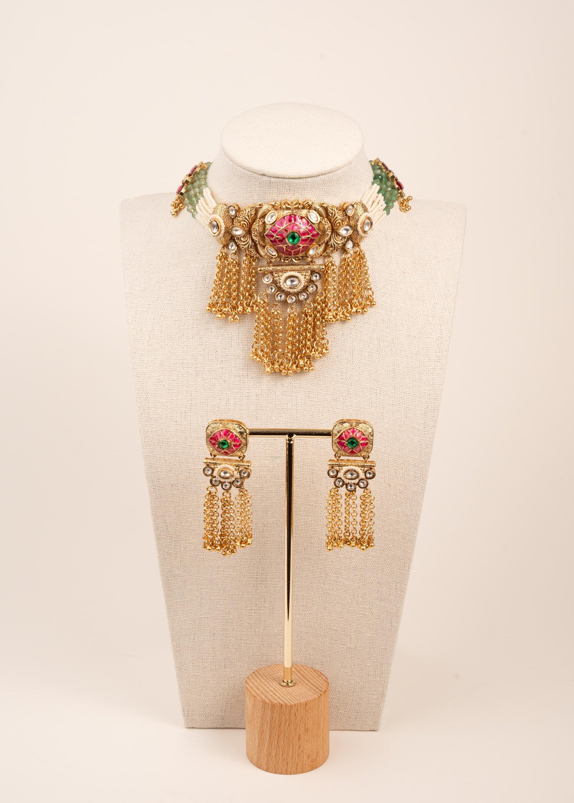 Gold Plated Rajwadi Necklace Set/ Indian Jewelry/ Heritage Jewelry/ One Gram Gold/ South Indian Jewelry/ Kundan Necklace Set (etsy image id: 7944610959)