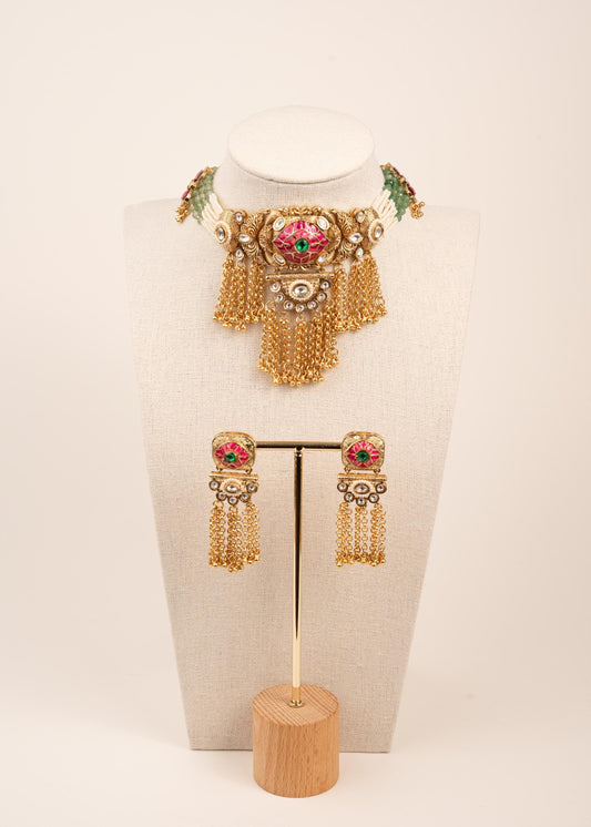 Gold Plated Rajwadi Necklace Set/ Indian Jewelry/ Heritage Jewelry/ One Gram Gold/ South Indian Jewelry/ Kundan Necklace Set (etsy image id: 7944610959)