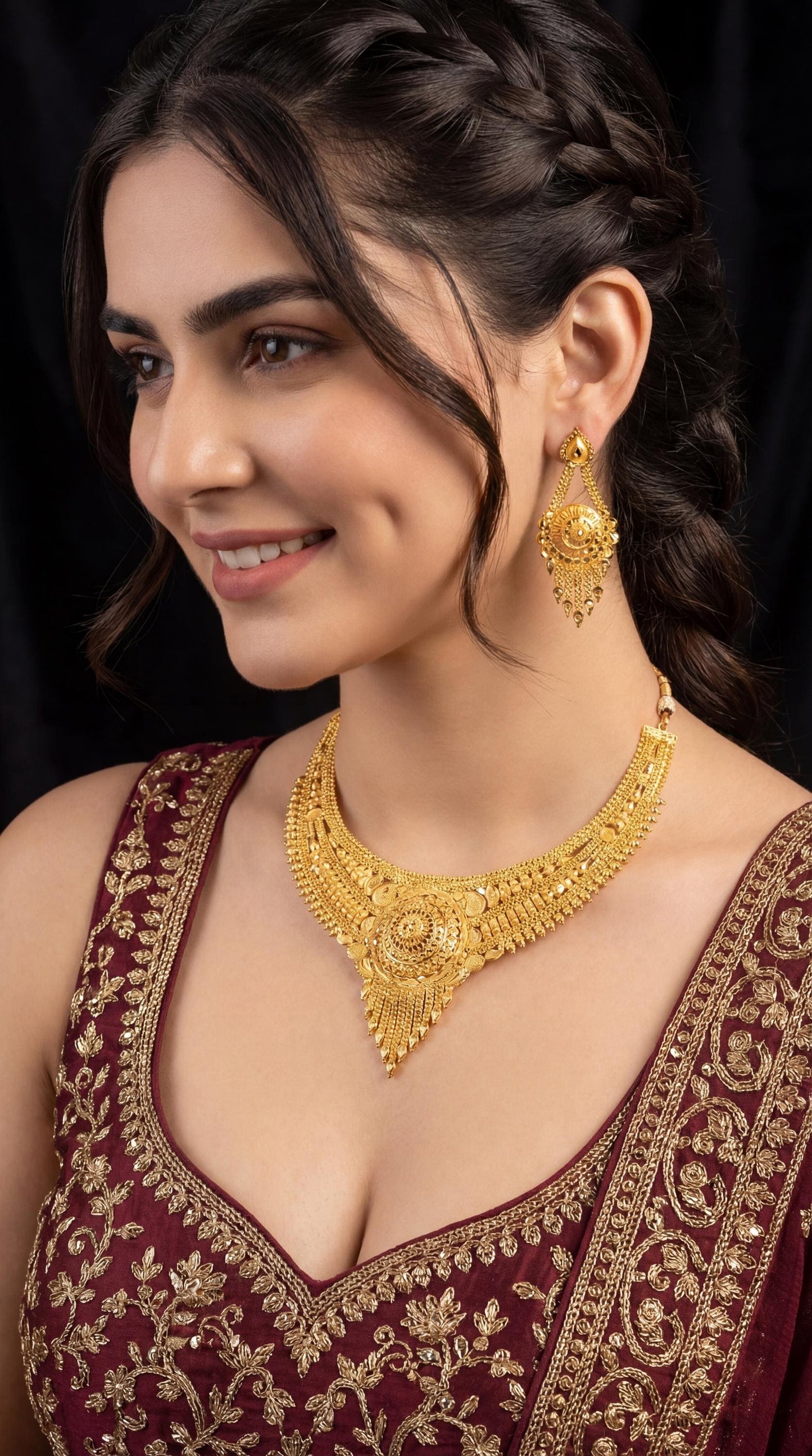 Elegant Gold Finish Choker/ Bridal Statement Necklace/ Indian Bridal Statement Necklace/ Pakistani Wedding Jewelry Set/ Premium Gold Finish (etsy image id: 7947936799)