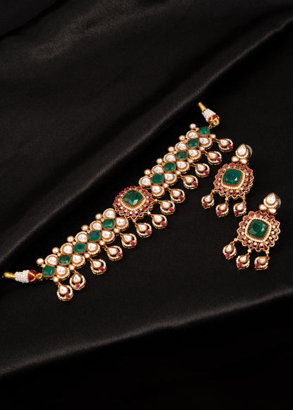 Premium Moissanite Kundan Choker Necklace Set/ Indian Jewellery/ Bridal necklace set/ Bollywood Jewellery (etsy image id: 7950413787)