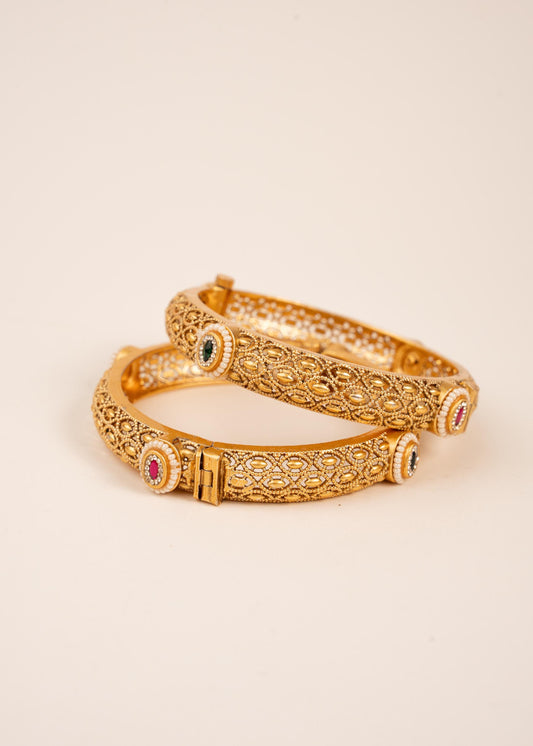 Bridal Gold Openable Kada Bangles Set/ Ruby Emerald Stone Bangles/ Indian Pakistani Bridal Jewelry/ Traditional Indian Jewelry/ Wedding (etsy image id: 7957498843)