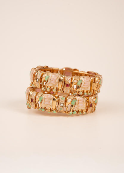 Premium Elephant Gold Plated Kada/ Kangan/ Elephant Rajwadi Bangles/ Bracelets/ Bridal Bangles/ Indian Jewelry/ Pink/ Mint (etsy image id: 7957522823)