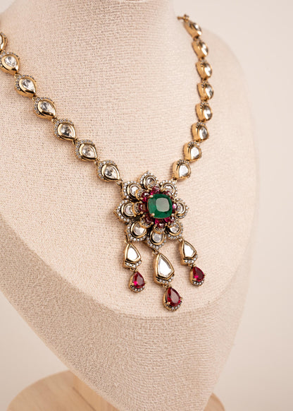 Indian Kundan Jewelry Set/ Bollywood Jewelry/ Designer Kundan Necklace Set/ Emerald Green Ruby Floral Pendant/ Pakistani Indian Jewelry (etsy image id: 7974242258)