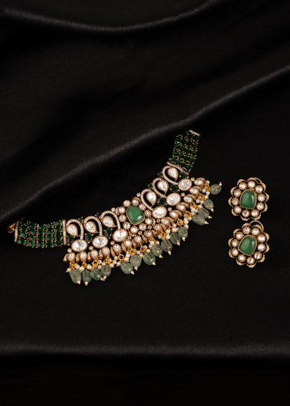 Premium Kundan Choker Necklace Set/ Indian Bridal Polki Choker Set/ Emerald Green Polki Kundan Necklace/ Pakistani Jewelry/ Reception (etsy image id: 7974348916)