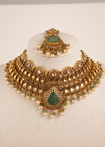 Traditional Kundan Choker Necklace Set/ Gold Plated Bridal Choker Set/ Indian Pakistani Jewelry/ Wedding choker Set/ Indian Temple Jewelry (etsy image id: 7974529094)