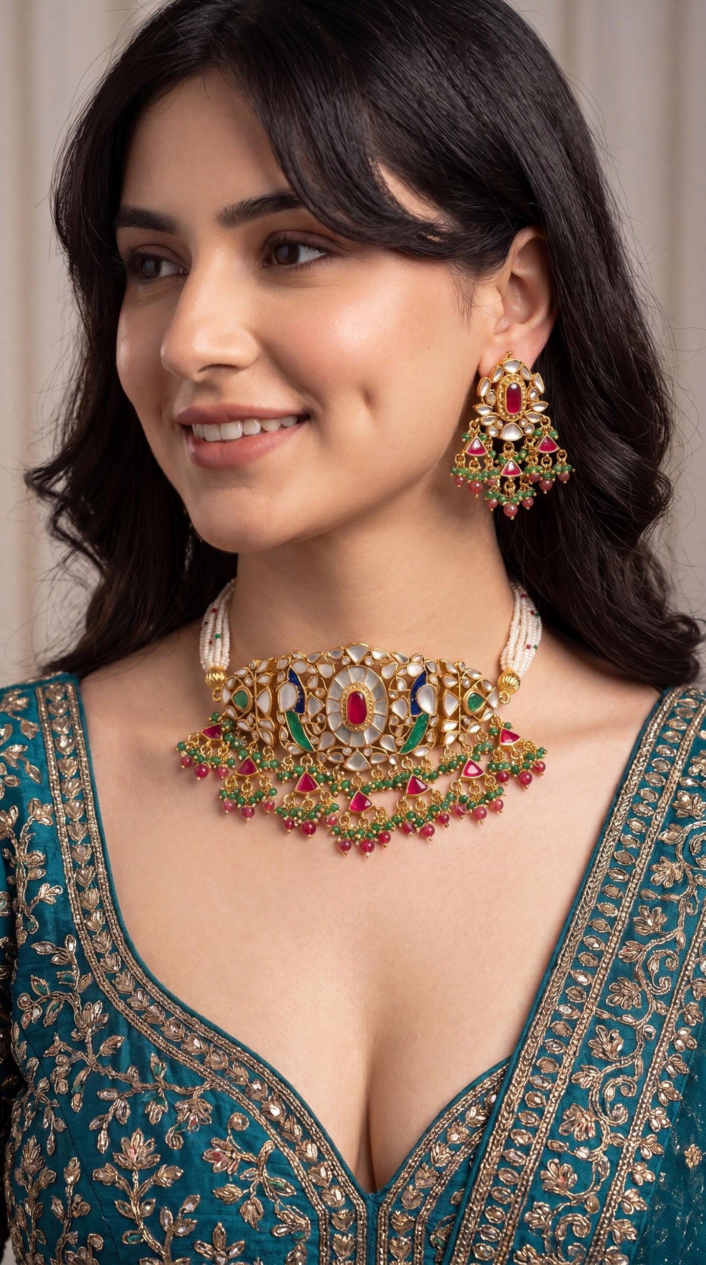 High Quality Pachi Kundan Choker Necklace Set with Earrings/ Traditional Pachi Kundan Necklace/ Indian Jewelry/ Pakistani Jewelry/ Wedding (etsy image id: 7984259930)