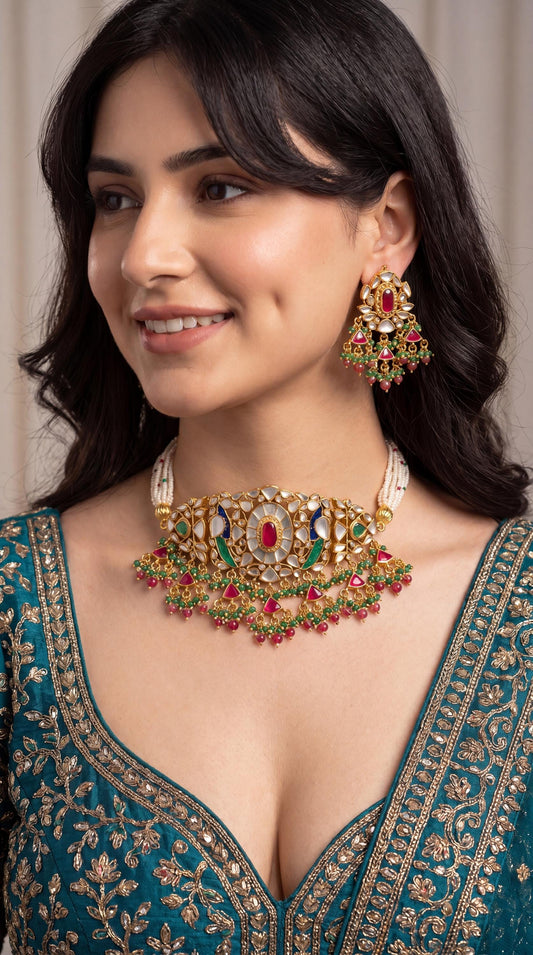 High Quality Pachi Kundan Choker Necklace Set with Earrings/ Traditional Pachi Kundan Necklace/ Indian Jewelry/ Pakistani Jewelry/ Wedding (etsy image id: 7984259930)
