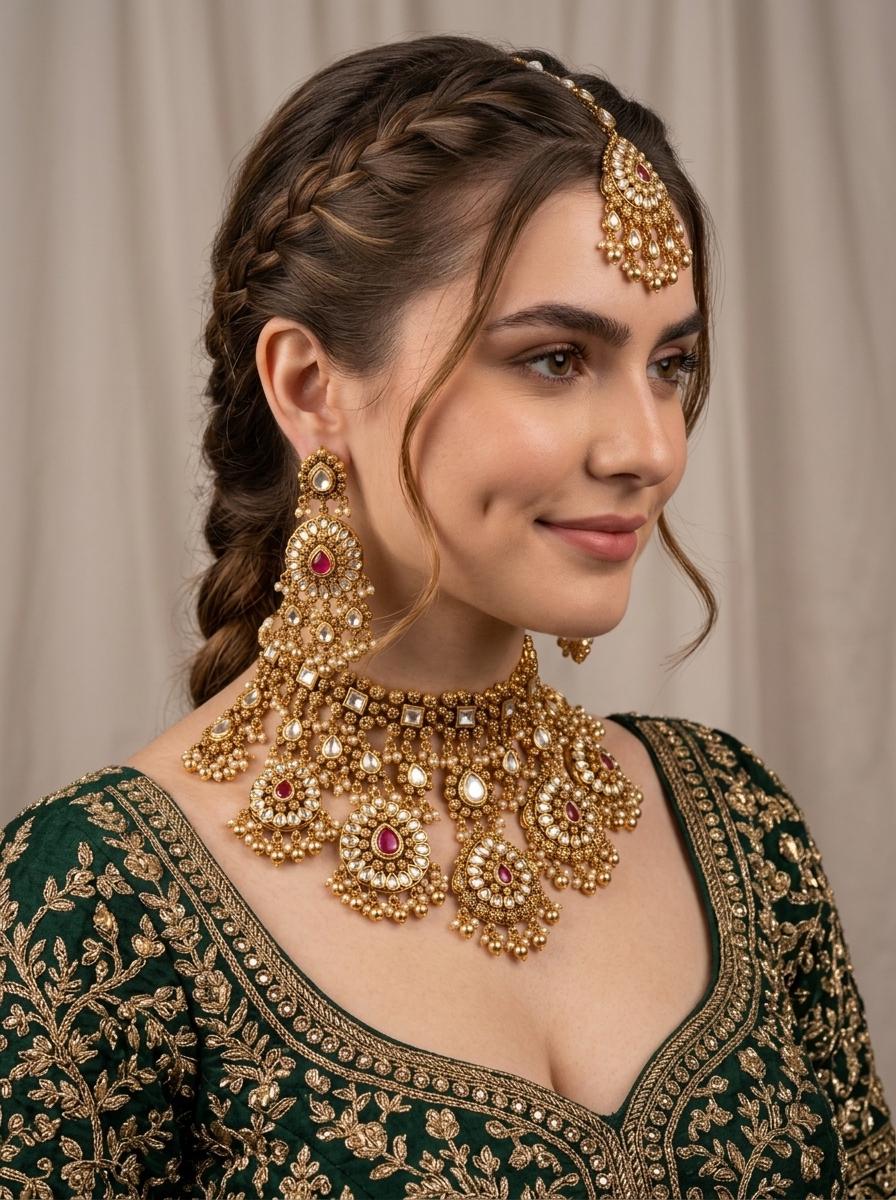 Indian Bridal Jewelry Set/ Kundan Jewelry/ Traditional Kundan Choker Necklace Set/ Pakistani Jewelry/ Heavy Kundan polki Choker Necklace Set (etsy image id: 7988160514)