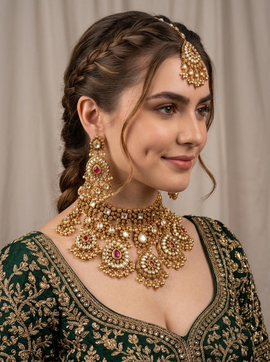 Indian Bridal Jewelry Set/ Kundan Jewelry/ Traditional Kundan Choker Necklace Set/ Pakistani Jewelry/ Heavy Kundan polki Choker Necklace Set (etsy image id: 7988160514)