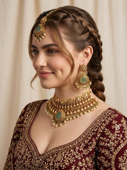 Traditional Kundan Choker Necklace Set/ Gold Plated Bridal Choker Set/ Indian Pakistani Jewelry/ Wedding choker Set/ Indian Temple Jewelry (etsy image id: 7988163084)