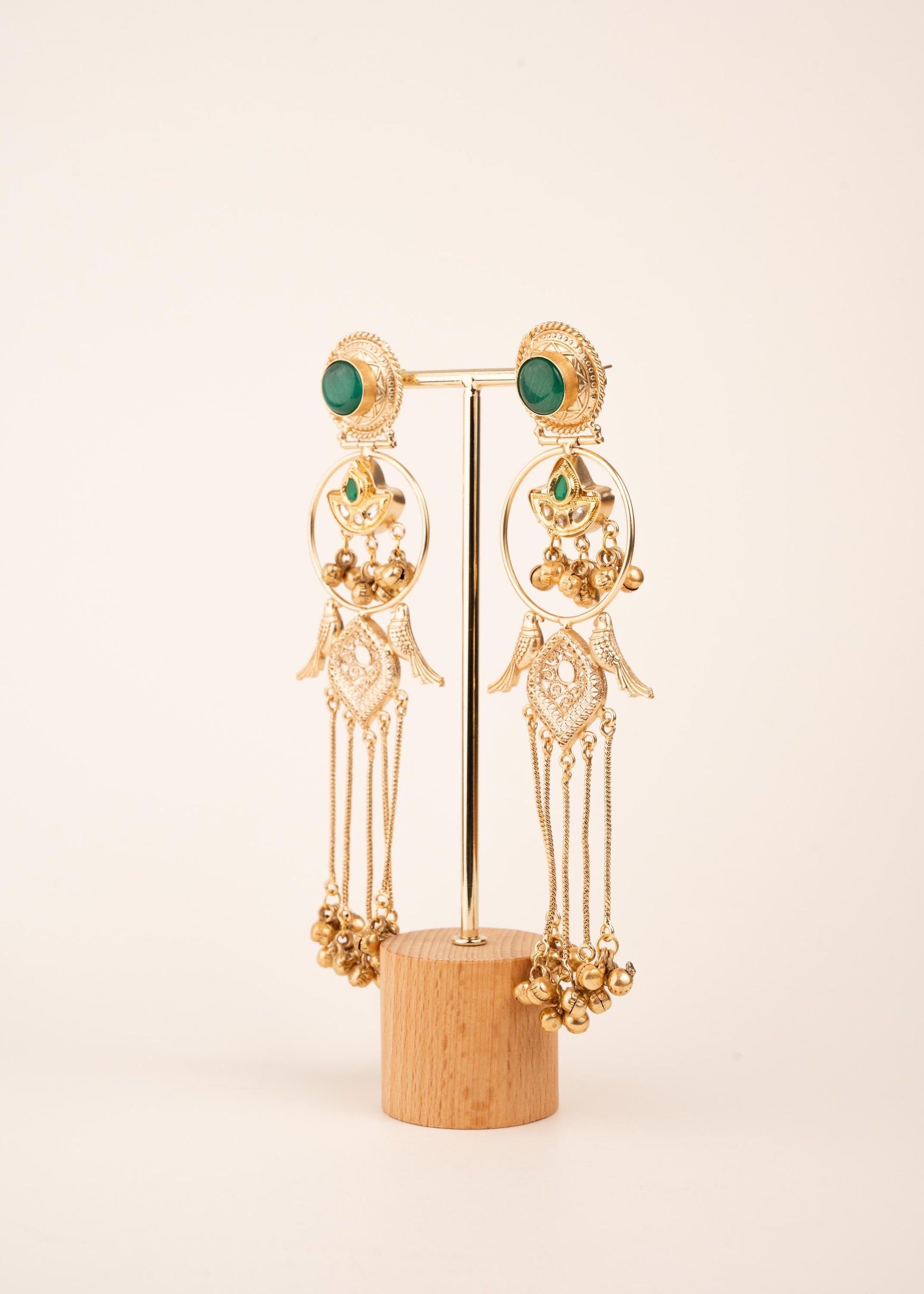 Kashmiri Jhumka Earrings/ Ghungroo Earrings/ Desi Jewelry/ Statement Earrings/ Vintage Kashmiri Earrings/ Gold Ethnic Earrings/ Ruby/ Green (etsy image id: 7995446482)