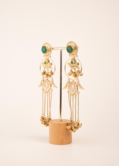 Kashmiri Jhumka Earrings/ Ghungroo Earrings/ Desi Jewelry/ Statement Earrings/ Vintage Kashmiri Earrings/ Gold Ethnic Earrings/ Ruby/ Green (etsy image id: 7995446482)