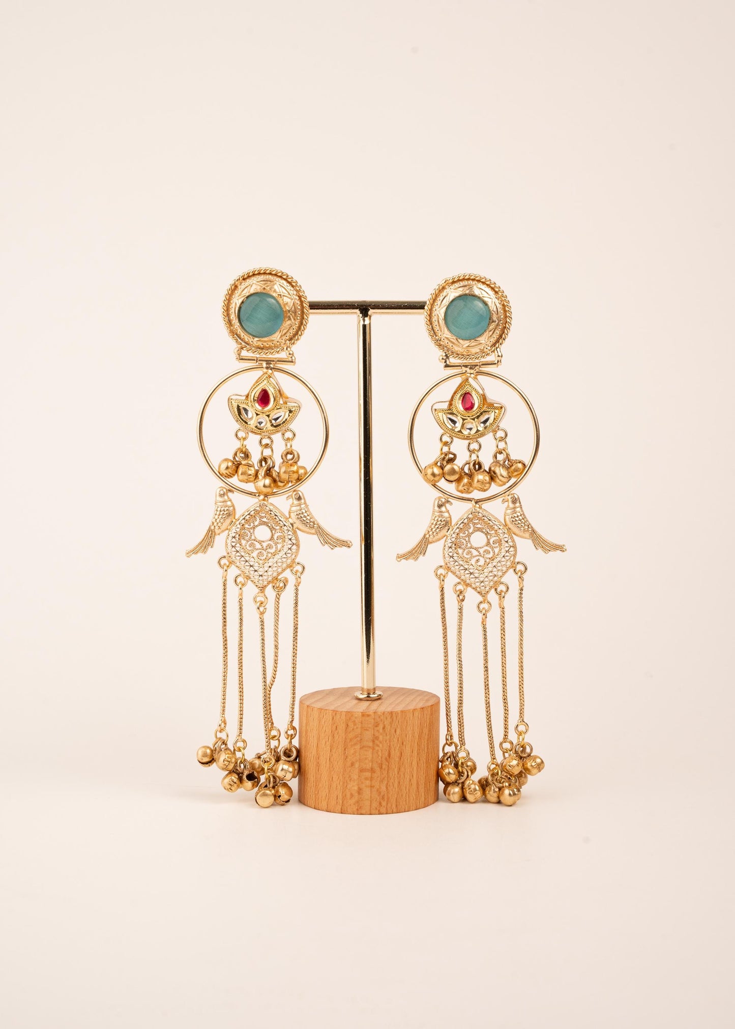 Kashmiri Jhumka Earrings/ Ghungroo Earrings/ Desi Jewelry/ Statement Earrings/ Vintage Kashmiri Earrings/ Gold Ethnic Earrings/ Ruby/ Green (etsy image id: 7995450394)
