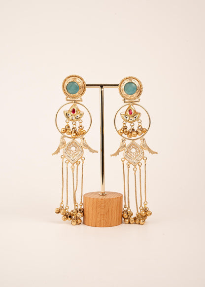Kashmiri Jhumka Earrings/ Ghungroo Earrings/ Desi Jewelry/ Statement Earrings/ Vintage Kashmiri Earrings/ Gold Ethnic Earrings/ Ruby/ Green (etsy image id: 7995450394)