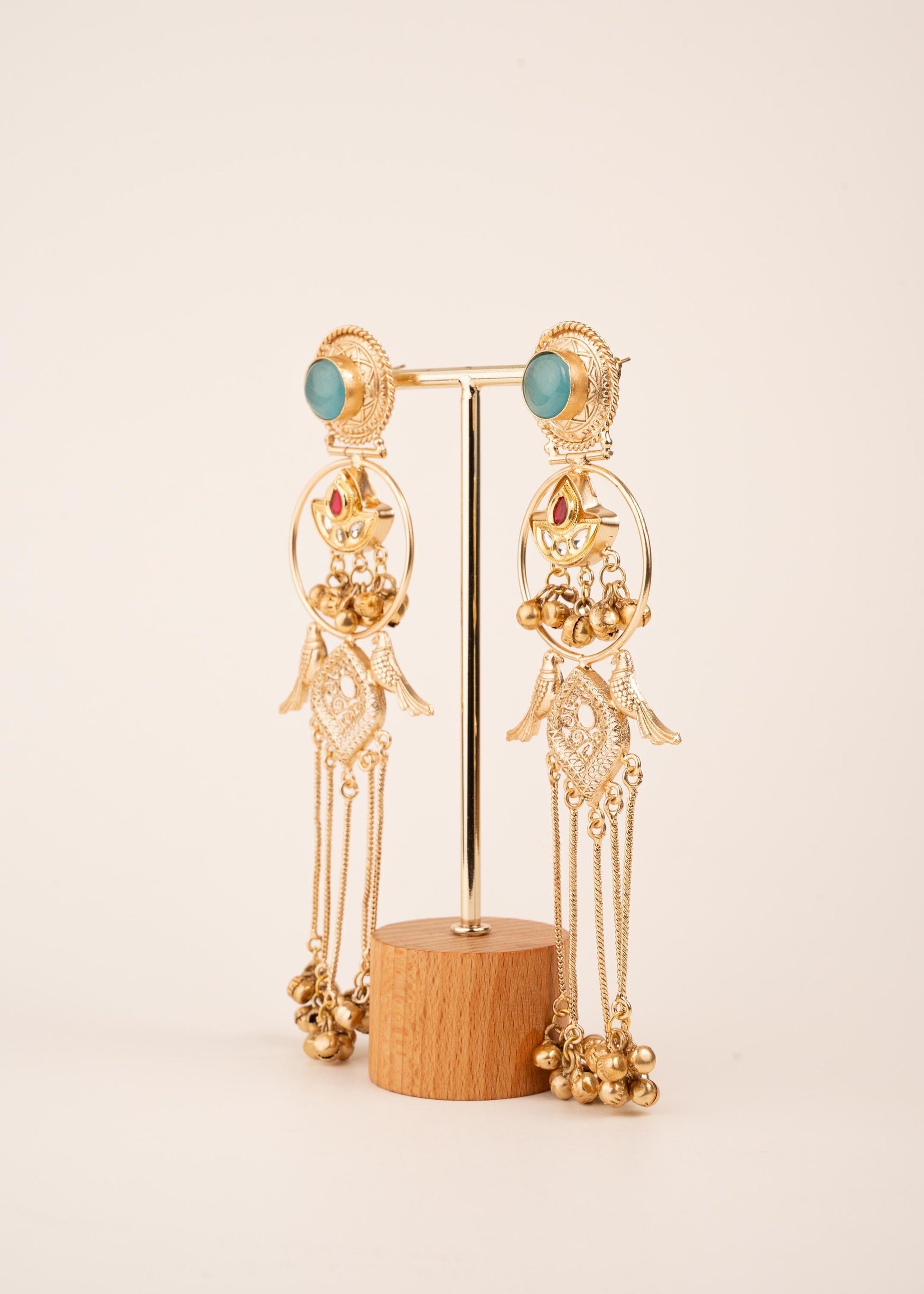 Kashmiri Jhumka Earrings/ Ghungroo Earrings/ Desi Jewelry/ Statement Earrings/ Vintage Kashmiri Earrings/ Gold Ethnic Earrings/ Ruby/ Green (etsy image id: 7995450698)